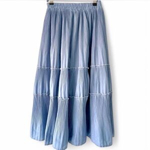 Blue Pleated Midi Skirt
